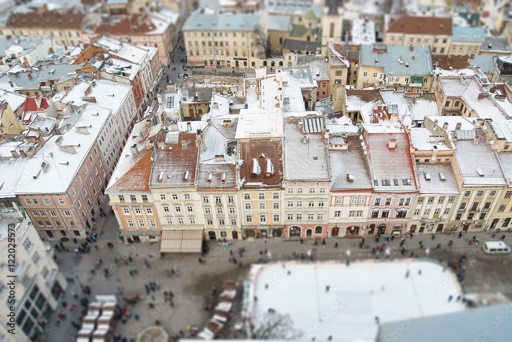 Fototapeta premium Winter view on the downtown in Lviv, Ukraine.