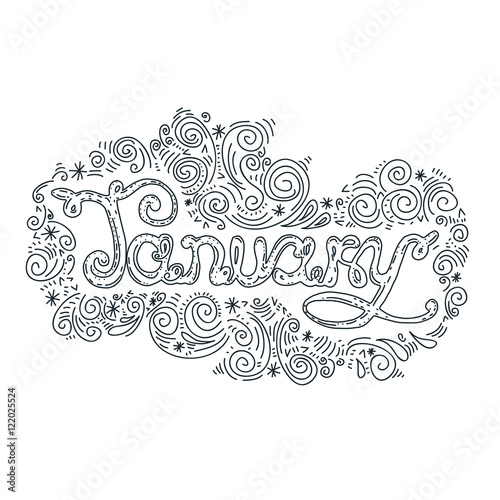 Month callygraphy lettering line illustration.