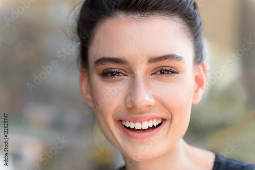 close up of woman laughing 