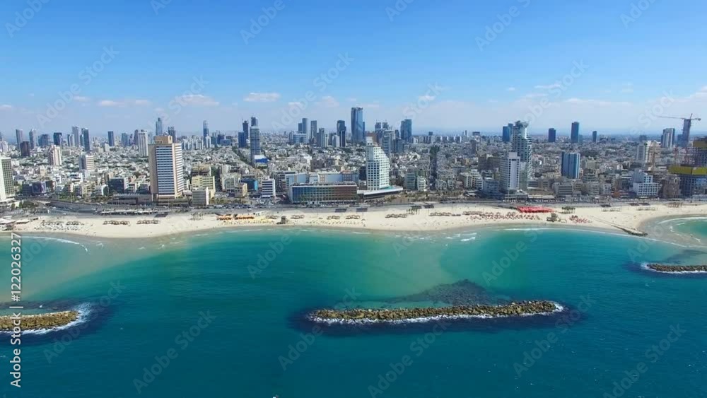 Tel Aviv skyline - Over the mediterranean sea, Aerial footage