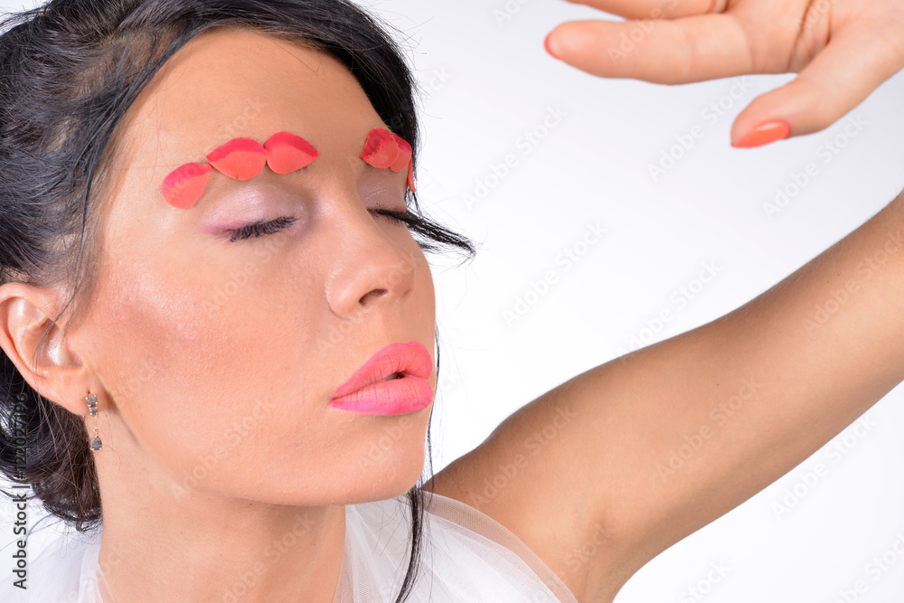beautiful young nude women with pink makeup on white background beautiful young nude women with pink makeup on white background