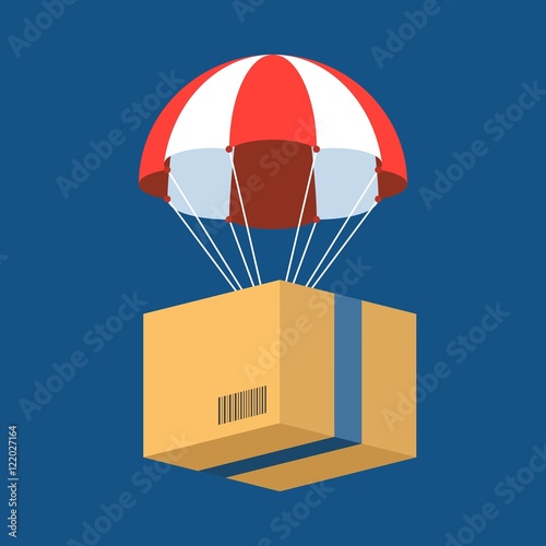 delivery service concept illustration vector, parcel with parachute for shipping, flat design vector