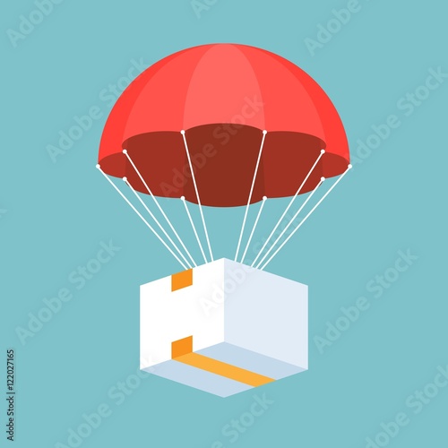 delivery service concept illustration vector, parcel with parachute for shipping, flat design vector