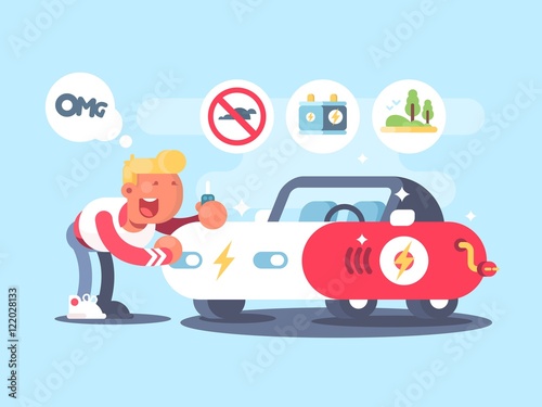Electric car and happy owner