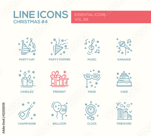 Christmas and New Year - line design icons set
