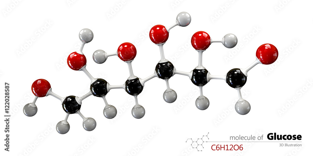 Glucose molecule, ball and stick model. Glucopyranose. Stock Illustration |  Adobe Stock