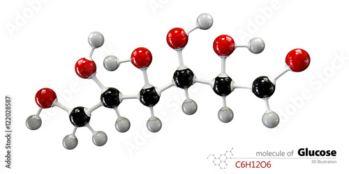 Glucose molecule, ball and stick model. Glucopyranose.
