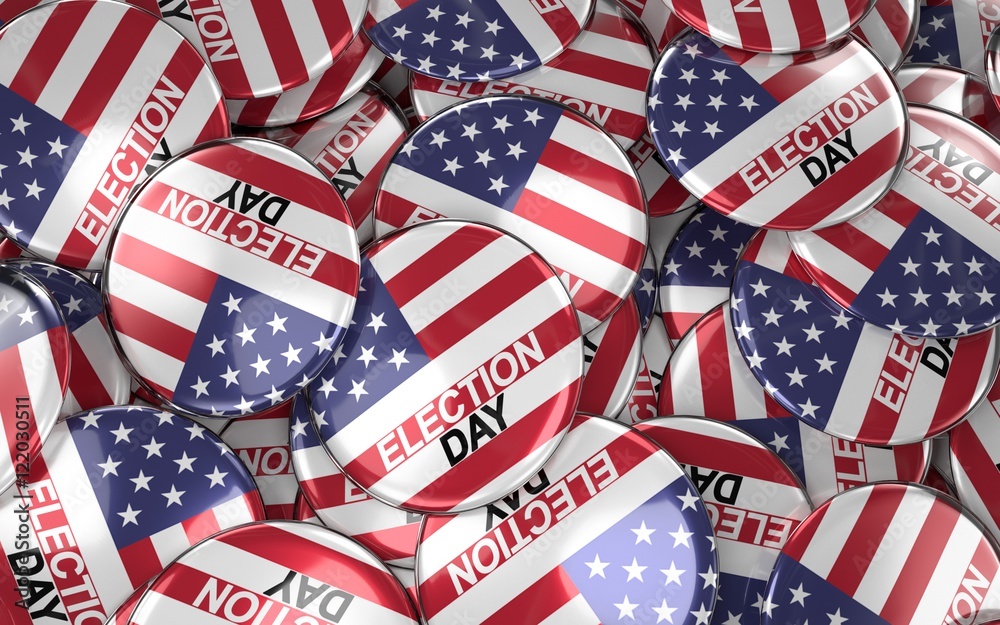 Obraz premium US presidential election in USA concept with sign on campaign badges. 3D rendering
