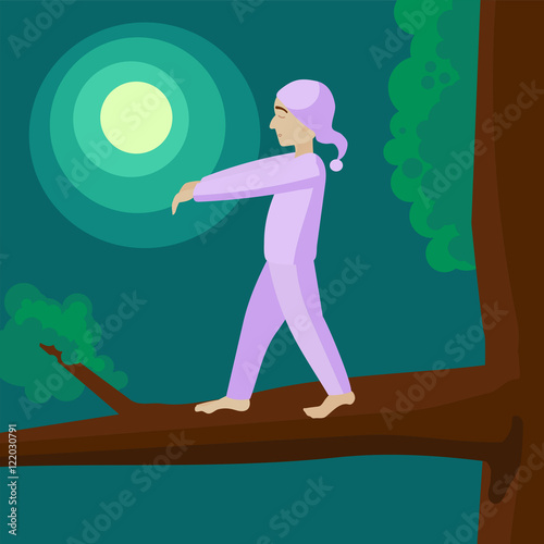 Man sleepwalker on tree cartoon vector