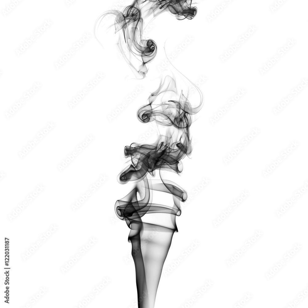 Black smoke swirls on white background