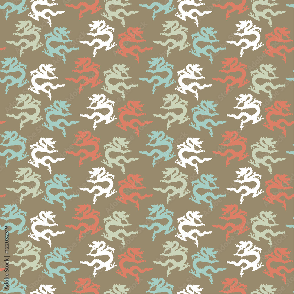 Obraz premium Simple vector seamless dragon pattern. Print. Cloth design, wallpaper.