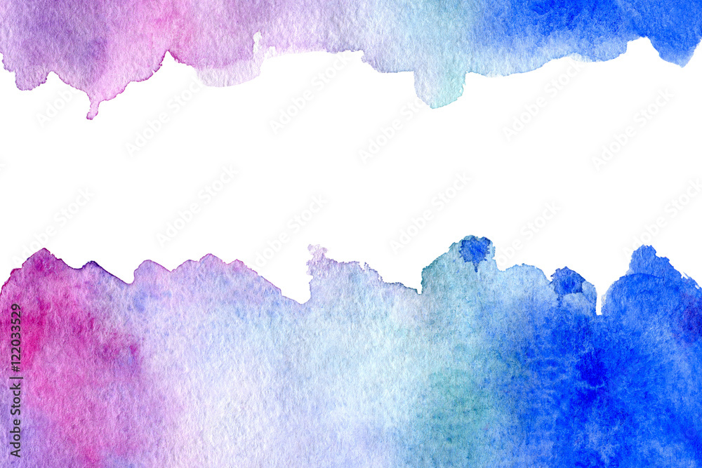 Pink and blue watery frame.Abstract watercolor hand drawn image ...