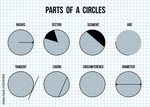Parts of a circles on math paper texture background (Helpful for basic Education & Schools), vector illustration