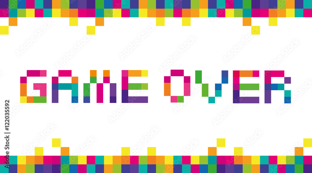 Game Pixel Color. Vector stylized letters of the phrase text Game Over full-color pixels