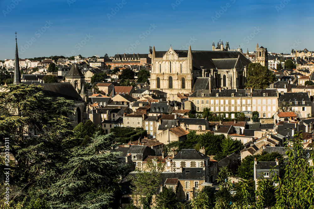 Cityscape of Poitiers at a summer day