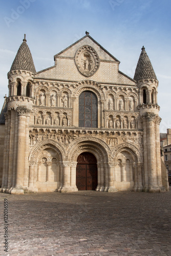Exterior of Notre Dame la Grande church in Poitiers, detail of f