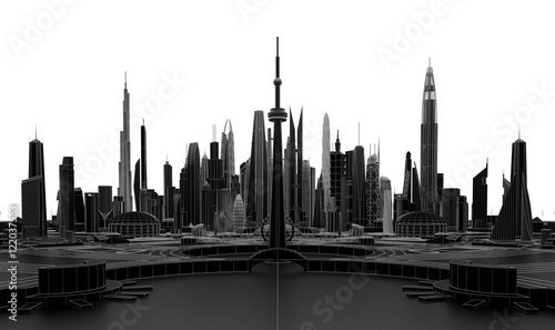 Black futuristic city. 3d rendering
