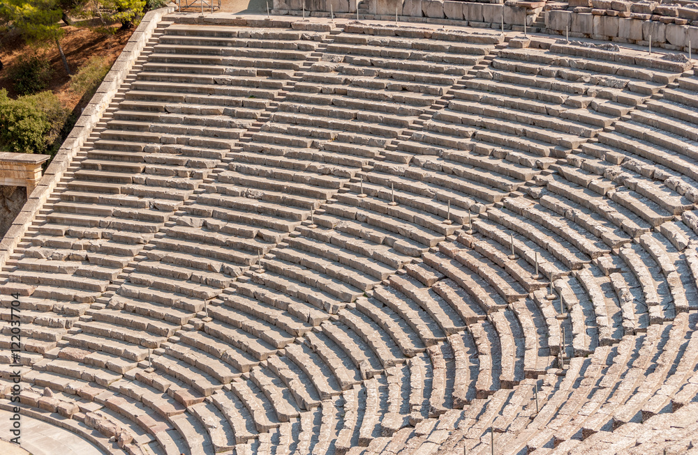 Ancient theater Epidaurus, Argolida, Greece close-up on rows Ancient theater Epidaurus, Argolida, Greece close-up on rows