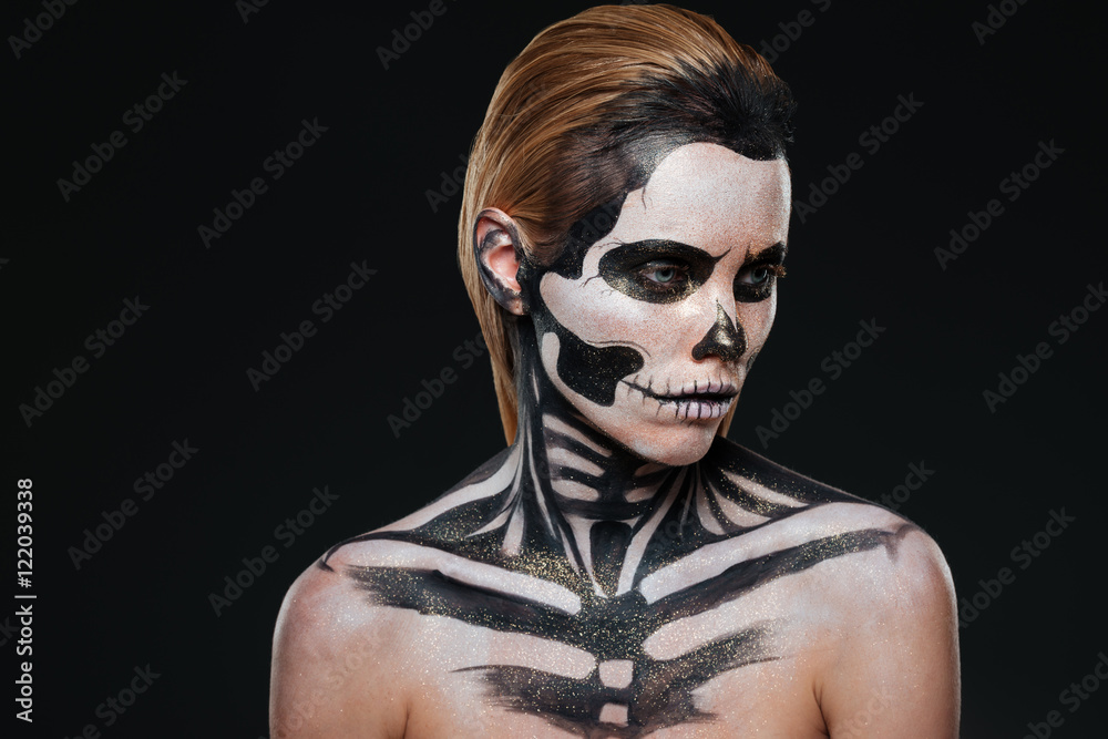Portrait of woman with intimidating halloween makeup Portrait of woman with intimidating halloween makeup