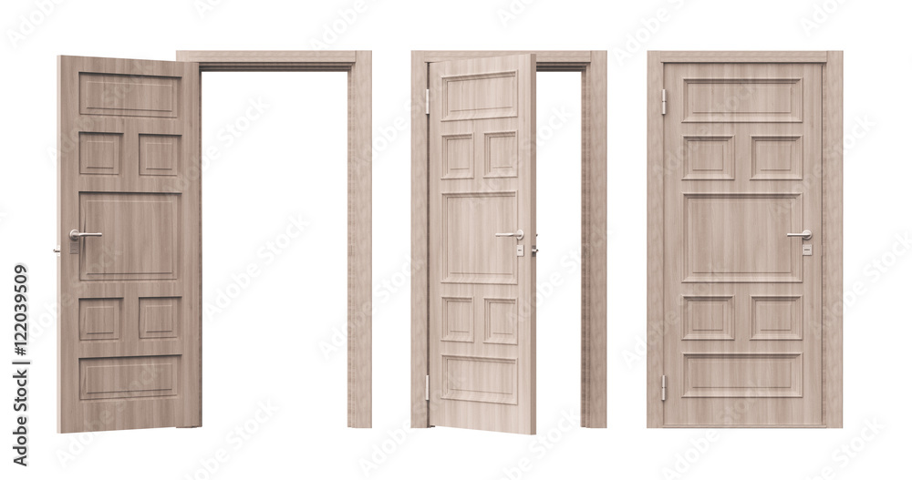 Fototapeta premium Tre porte aperte e chiuse in legno