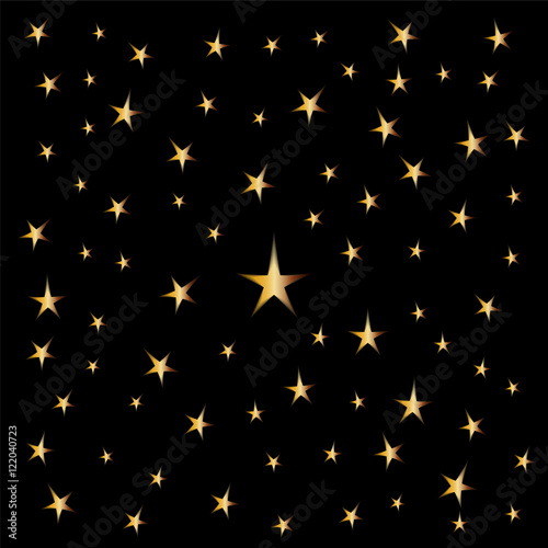 Golden Stars on Black Background. Suitable for textile, fabric, packaging and web design. Vector Illustration.