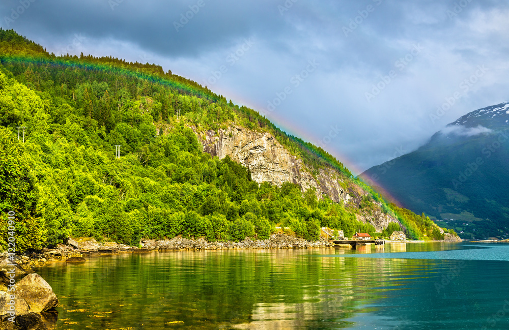 Rainbow above Nordfjorden fjord near Loen - Norway