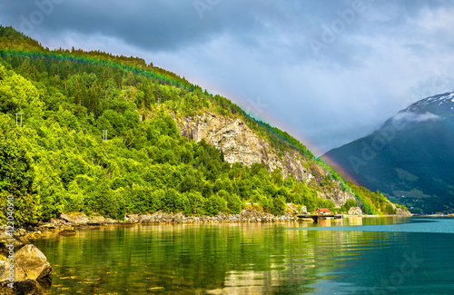 Rainbow above Nordfjorden fjord near Loen - Norway