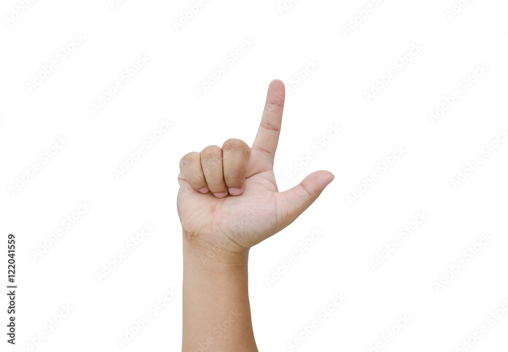 Hands of Asian men showing thumb and forefinger up hand sign Hands of Asian men showing thumb and forefinger up hand sign