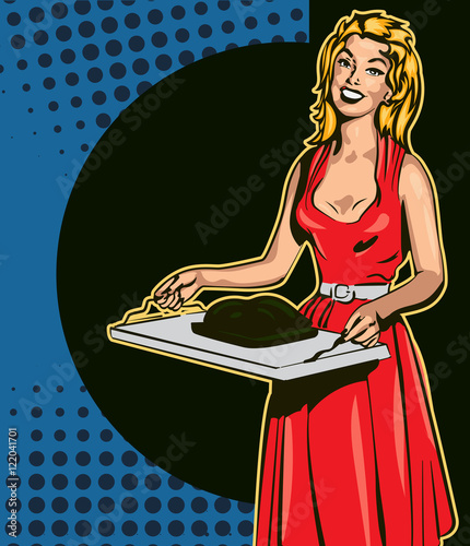 Retro housewife with food vector image