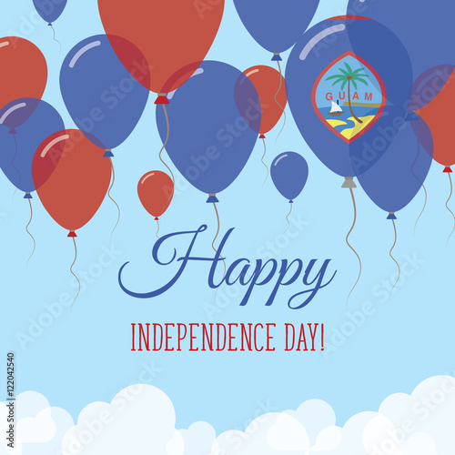 Guam Independence Day Flat Greeting Card. Flying Rubber Balloons in Colors of the Guamanian Flag. Happy National Day Vector Illustration.