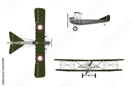 Military retro airplane on a white background. Vintage aircraft