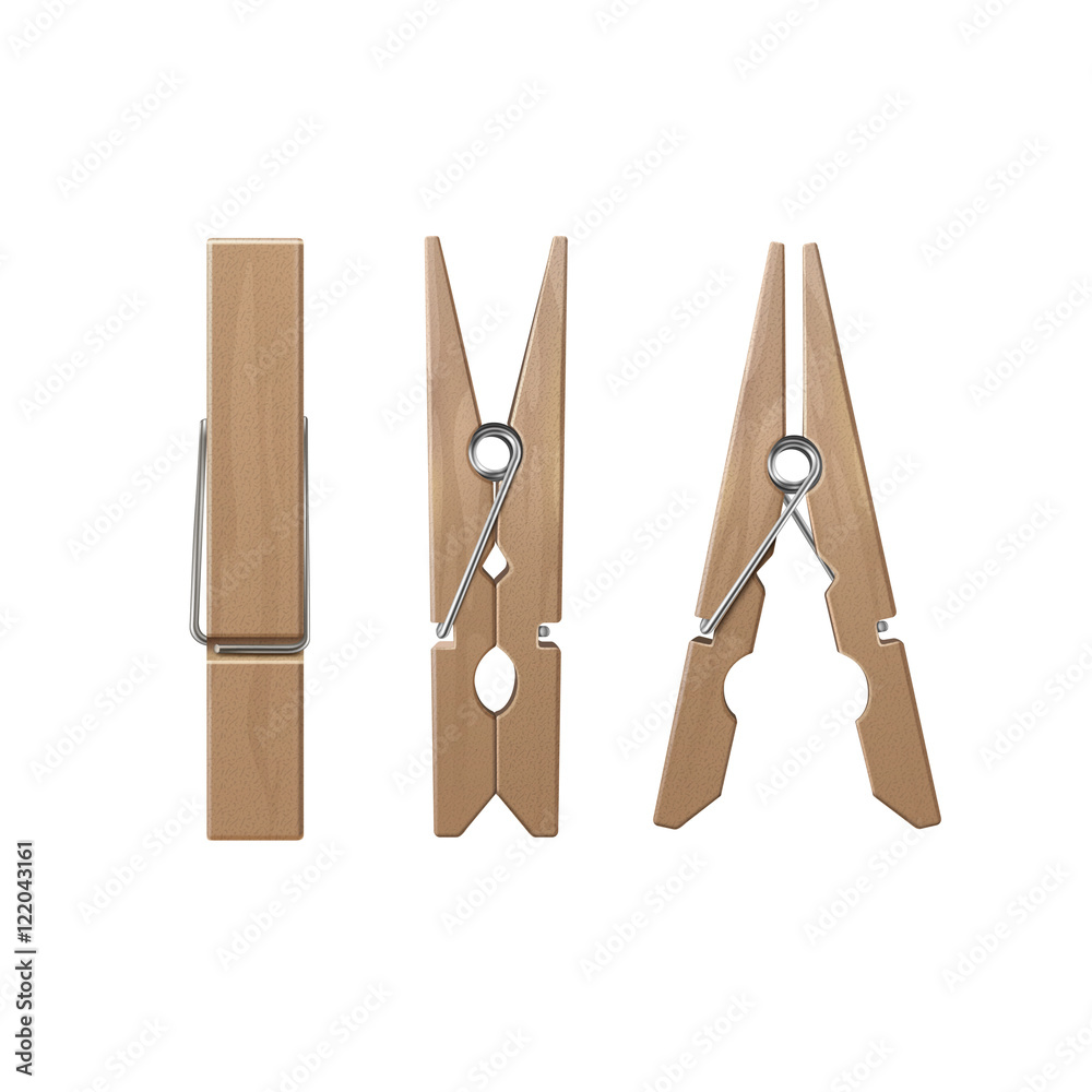 Set of Wooden Clothespins Pegs Front Side View on Background Set of Wooden Clothespins Pegs Front Side View on Background
