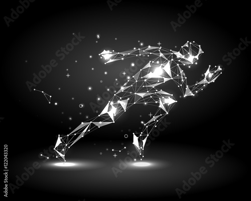 Abstract man running, dots and lines connected. Sport. Vector.