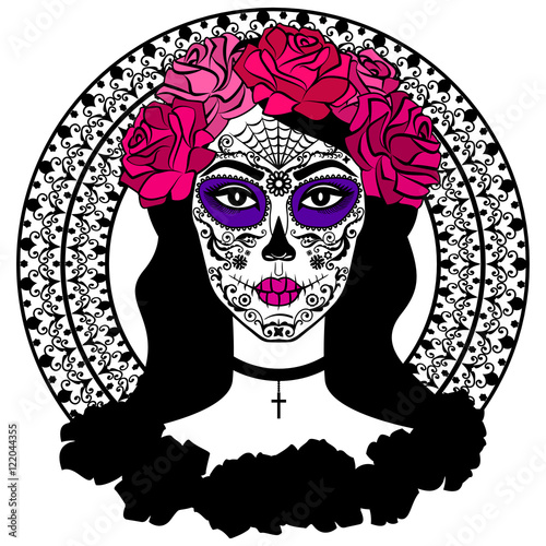 Girl with sugar skull makeup. Calavera Catrina. Day of the dead