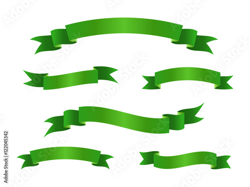 Collection of green scroll ribbon banners. Vector illustration.