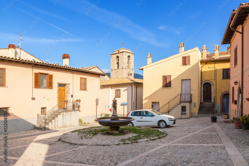 Norcia, Italy. Square with a fountain in the old town