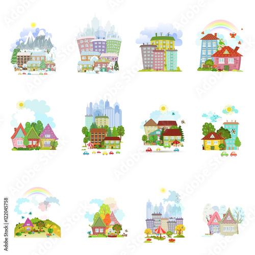 big collection of isolated towns and villages in different seaso