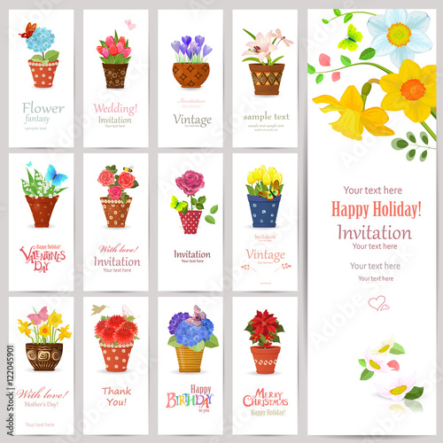 romantic collection of invitation cards with lovely flowers plan
