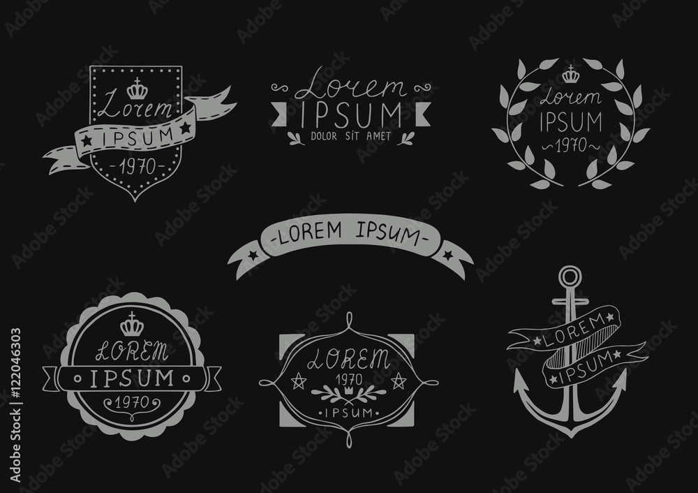 Obraz premium Set of hand drawn vintage labels. Vector illustration.