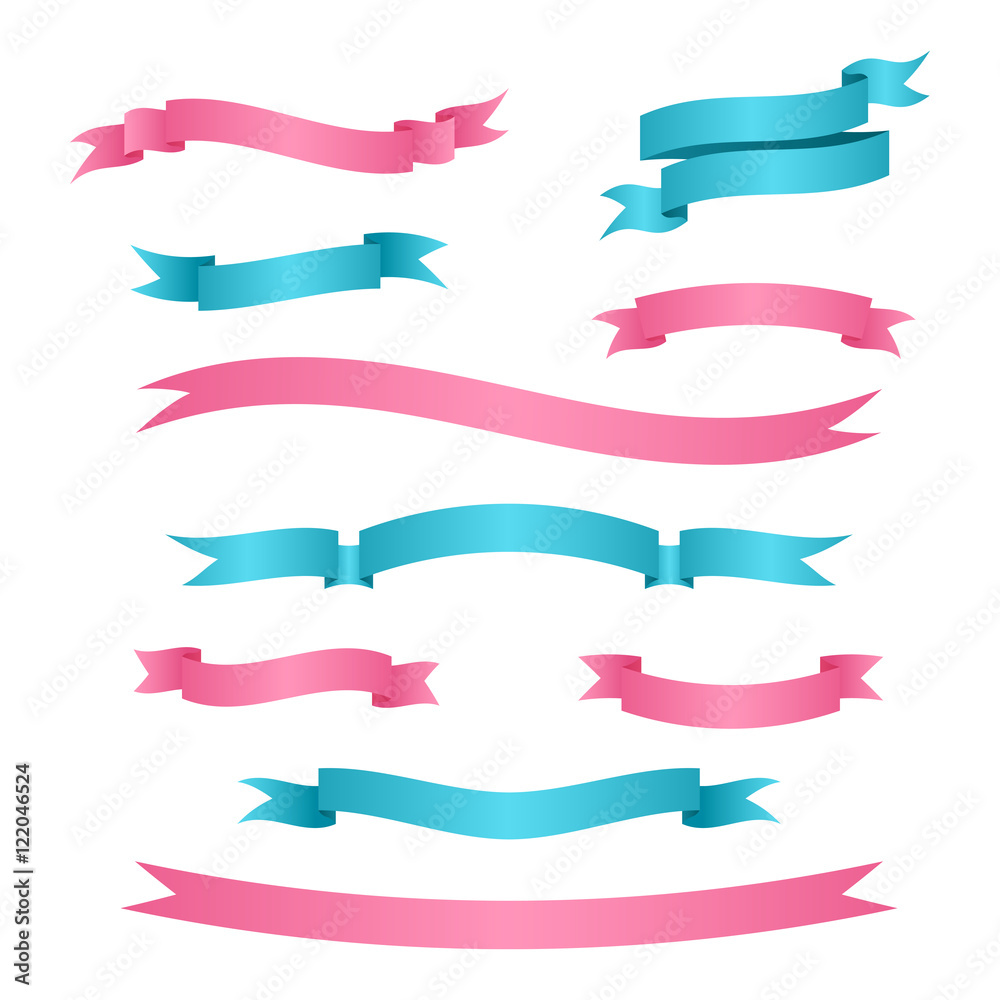 Blue and pink ribbon banners on white background. Vector illustration. Blue and pink ribbon banners on white background. Vector illustration.