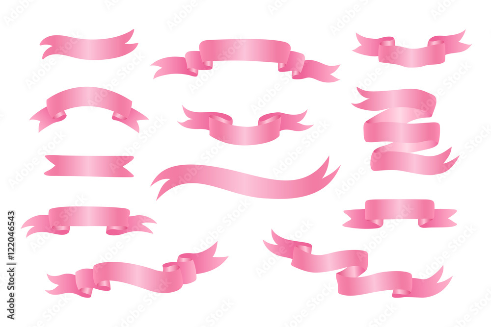 Collection of elegant hand drawn pink ribbon banners. Vector illustration. Collection of elegant hand drawn pink ribbon banners. Vector illustration.