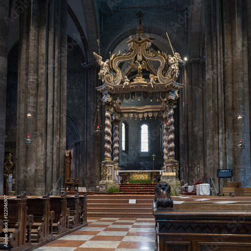 Decorated canopy inside the Trento Cathedral