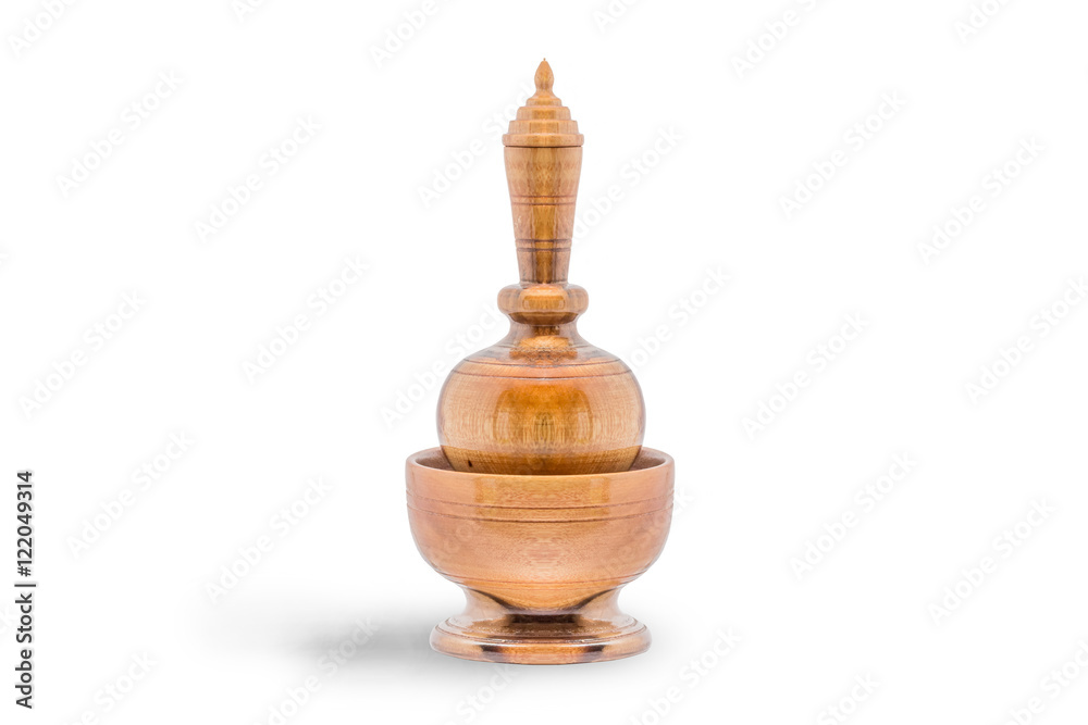 pour ceremonial water from wood. In the Buddhist religion, with clipping path. pour ceremonial water from wood. In the Buddhist religion, with clipping path.
