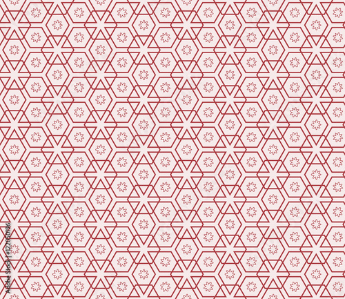 Seamless texture of different floral elements, triangles and other geometric shapes