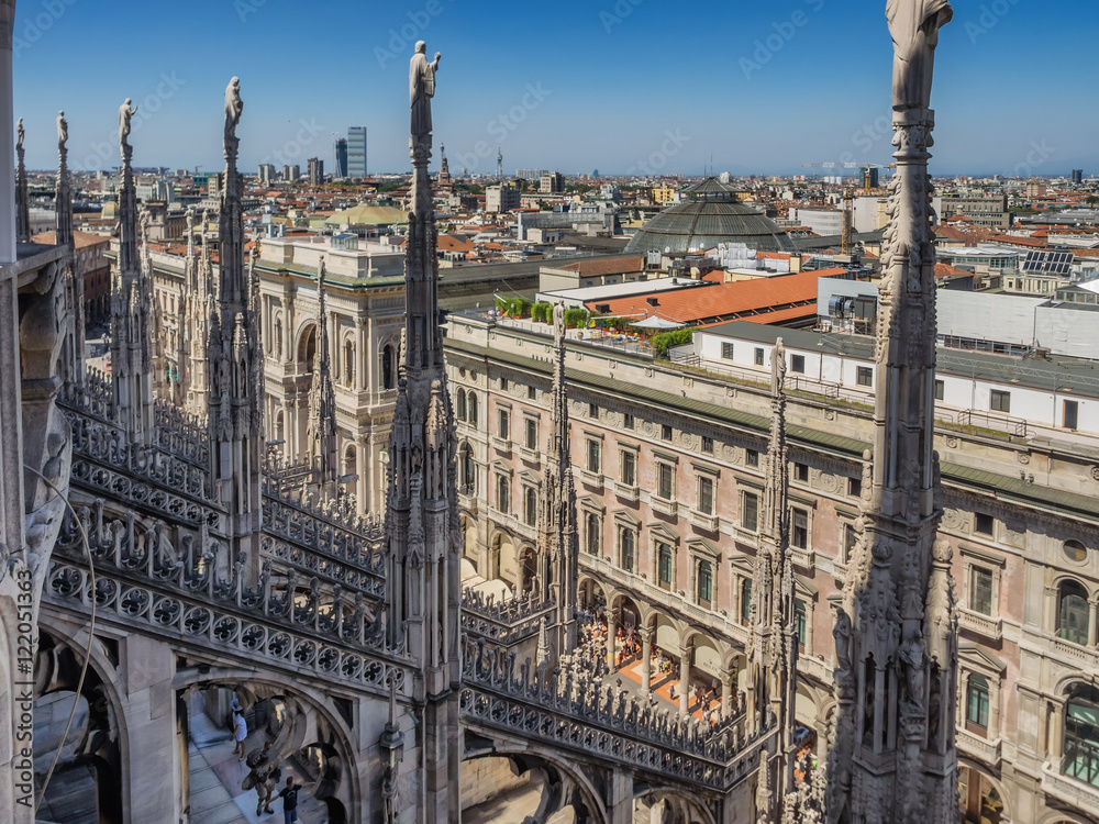Duomo cathedral in Milan, detail from the top