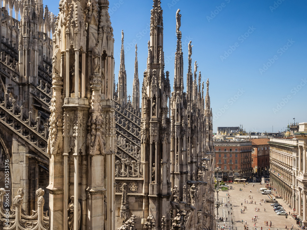 Duomo cathedral in Milan, detail from the top