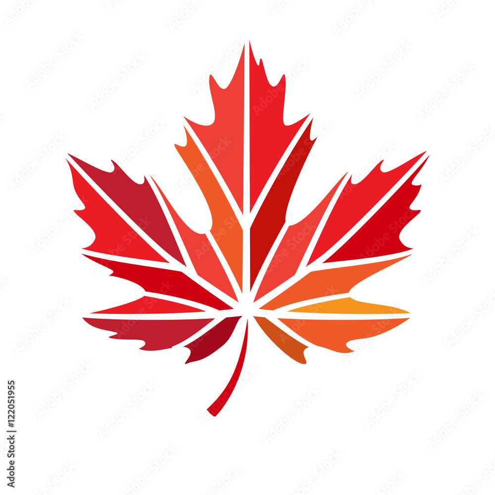 Obraz premium vector stylize logo with red maple leaf