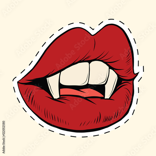 Sexy Halloween vampire mouth female label sticker