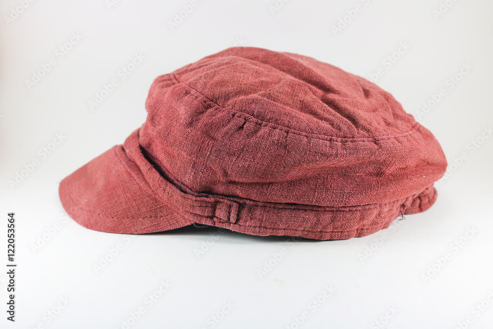 close up red hat on white background isolated. close up red hat on white background isolated.