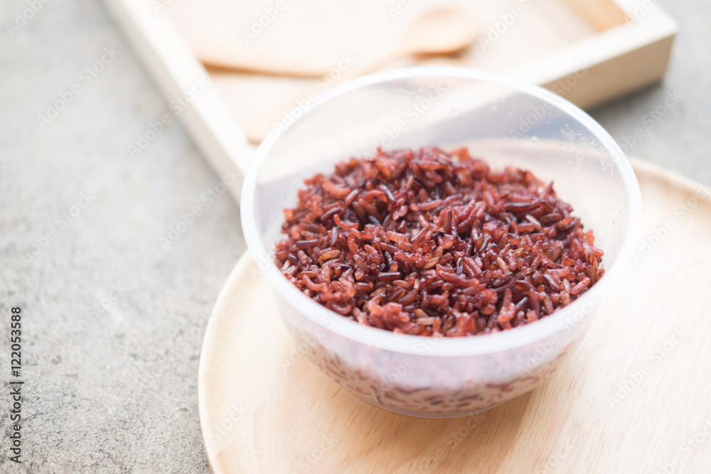 Cooked rice of Riceberry in bowl Cooked rice of Riceberry in bowl